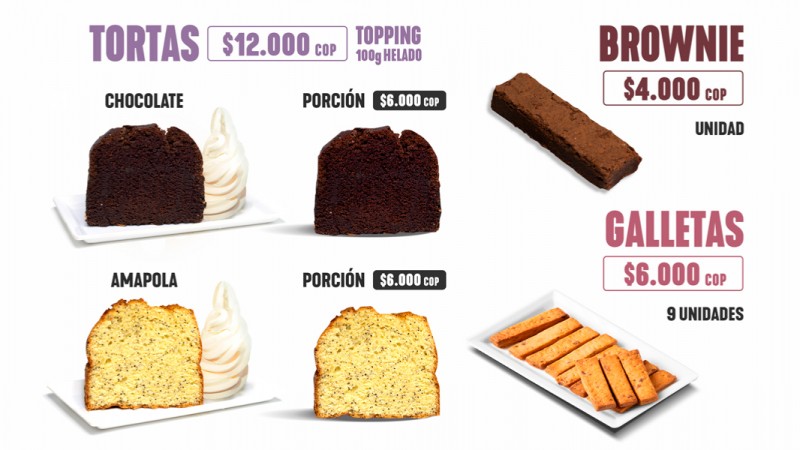 Tortas, brownies y galletas